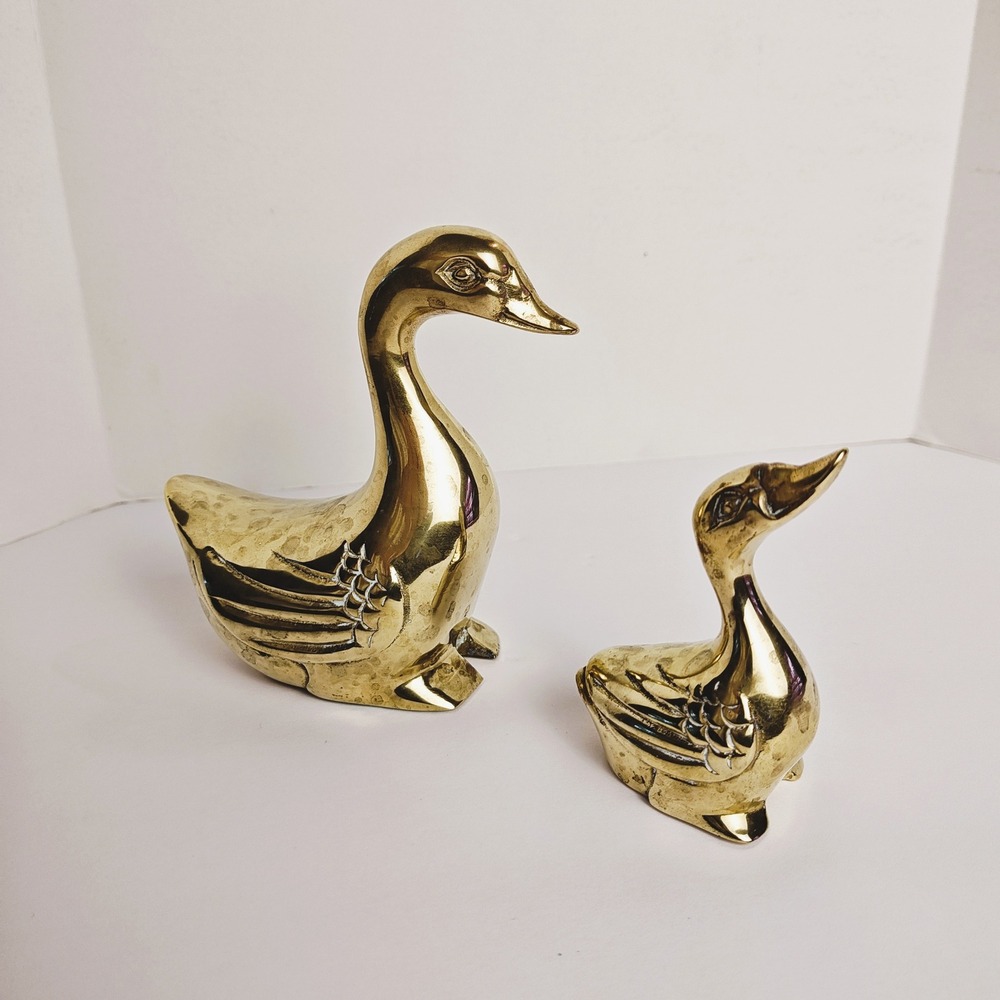 Crowning Touch Vintage Brass Duck Figurines Set of 2 Mid Century Animal Decor
